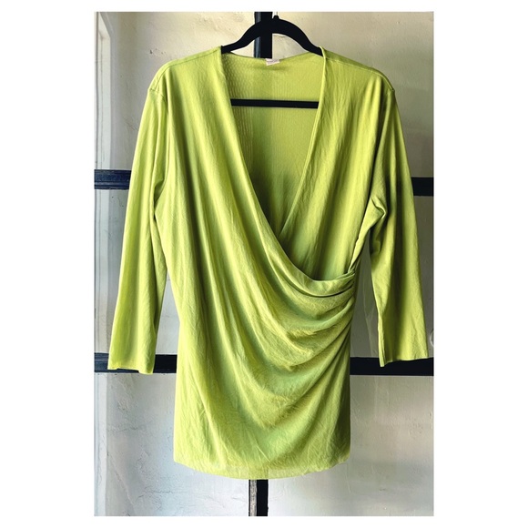 90’s Y2K Key Lime Green V-Neck Mesh Stretch Top - Picture 1 of 5